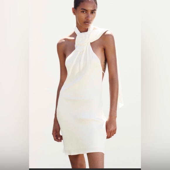 Zara | Dresses | Zara White Satin Effect Floral Halter Hogh Neck Mini Dress | Poshmark Zara | Dresses | Zara White Satin Effect Floral Halter Hogh Neck Mini Dress | Poshmark